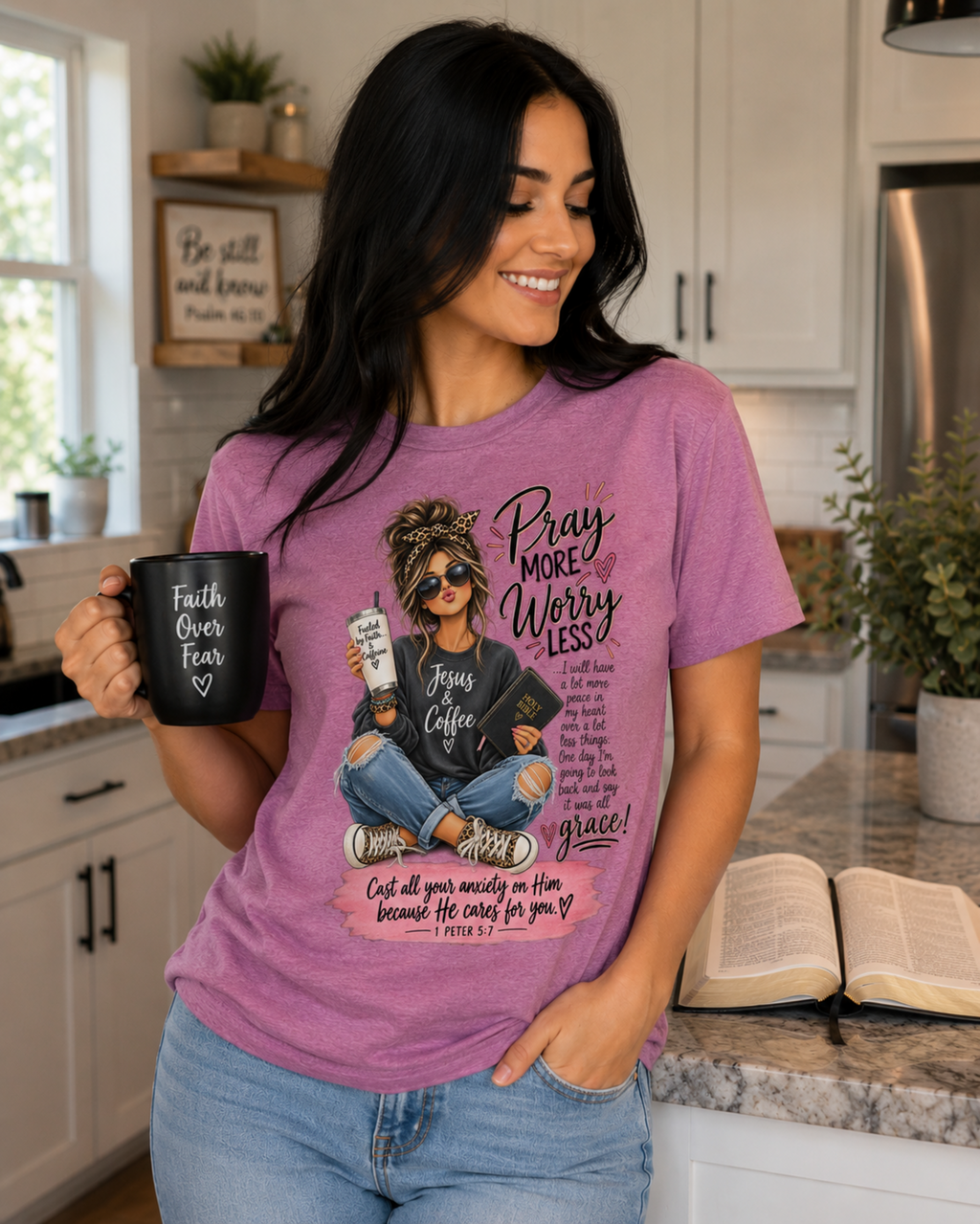 Pray More, Worry Less Christian T-Shirt